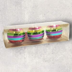 JCPenney Holiday Fun Mercury Glass Votive Holders Set of 3 Multicolor Stripe NIB